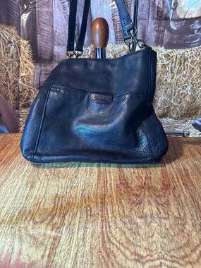 American Leather Co. Austin Black Triple Entry Pebble Leather Bucket Bag